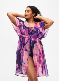 Kimono de plage avec imprimé, Purple Swirl, Model