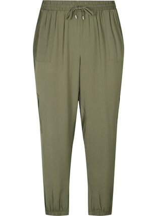 Pantalon cargo de couleur unie avec de grandes poches, Black Olive, Packshot image number 0