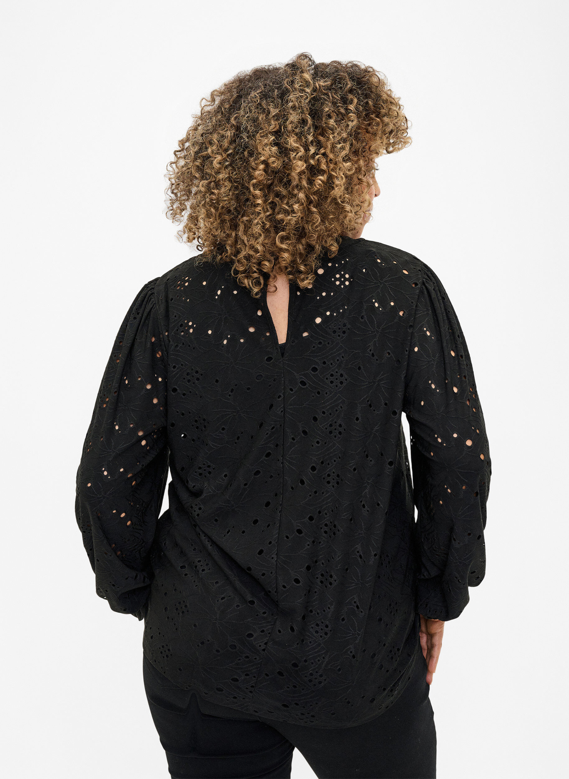 ZizziBlouse met lange mouwen en gaatjespatroon, Black, Model image number 1