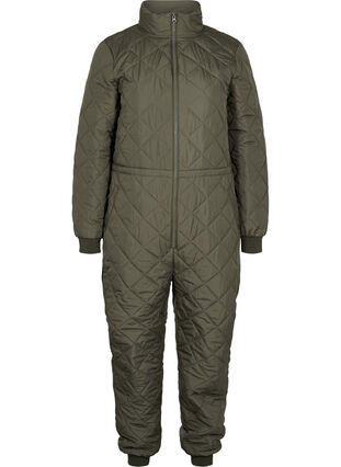 Gewatteerde thermo jumpsuit met verstelbare taille, Forest Night, Packshot image number 0