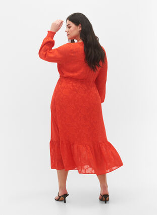 Midi jurk in jacquard look en lange mouw, Orange.com, Model image number 1