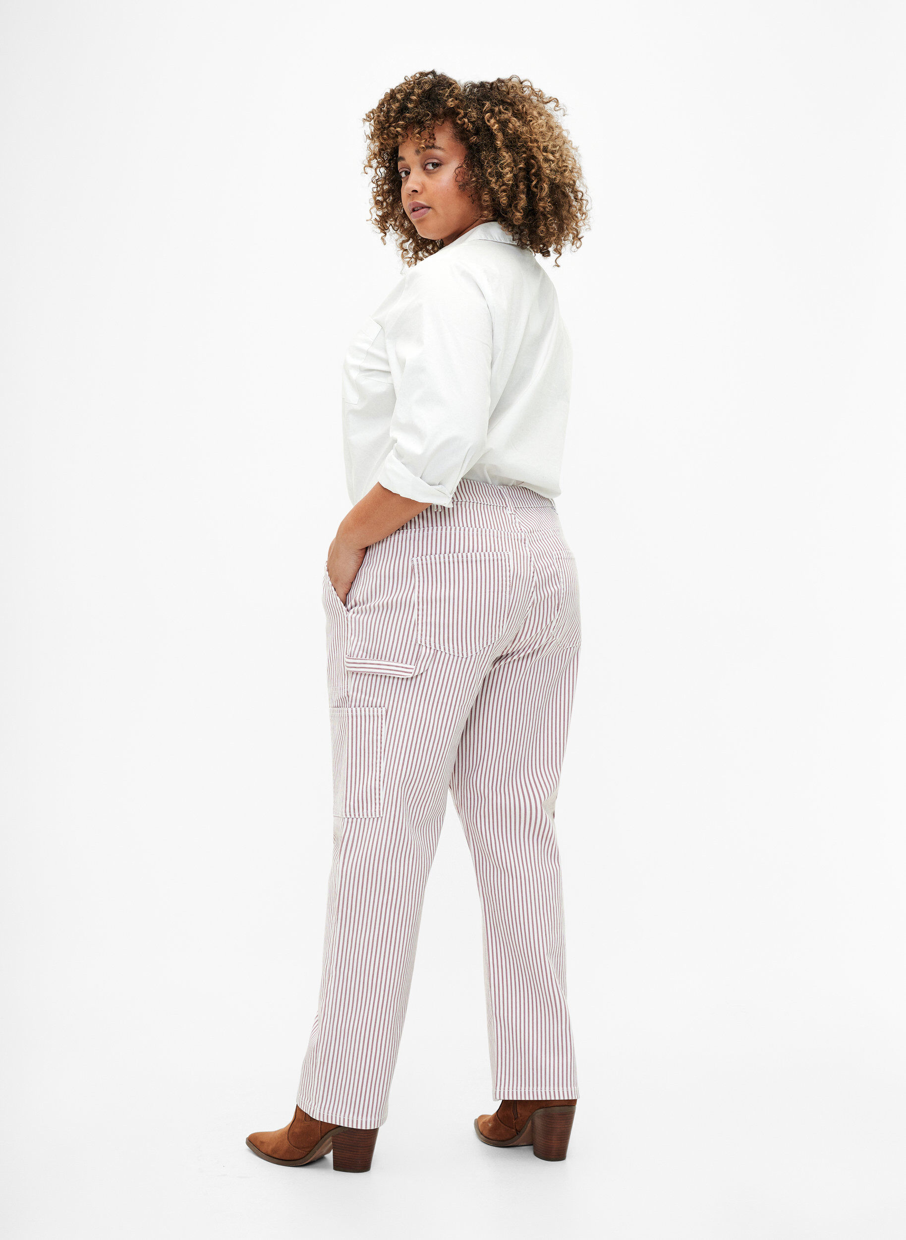 ZizziGestreepte cargo jeans met rechte pasvorm, Rose White Stripe, Model image number 1