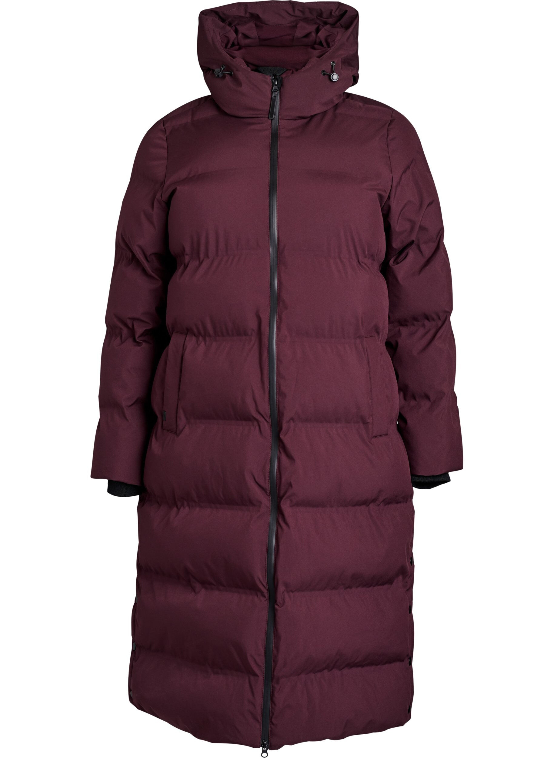 ZizziLange puffer winterjas met capuchon, Donker Bordeaux, Packshot image number 0
