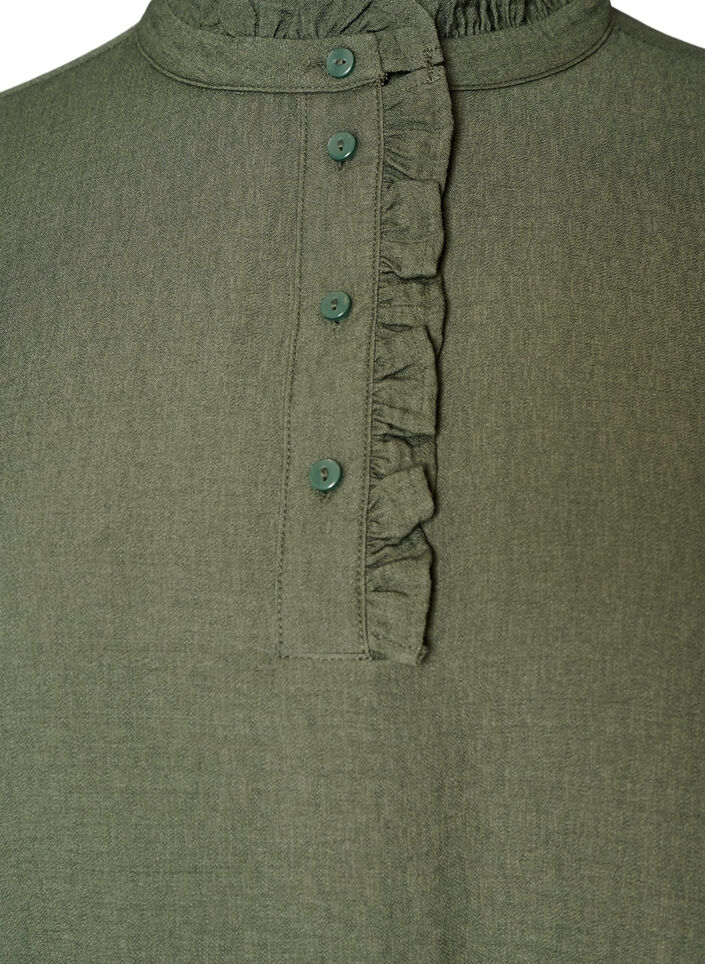 Viscose tuniek met ruches en knopen, Groen, Packshot image number 2