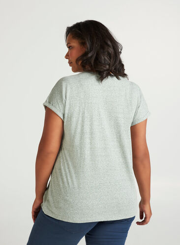 T-shirt chiné en coton, Green Mélange, Model image number 1