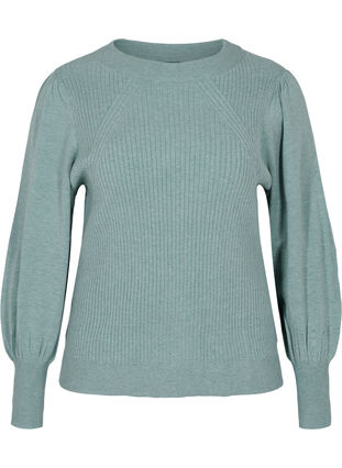 Pull en tricot à manches bouffantes, Sagebrush Green Mel, Packshot image number 0