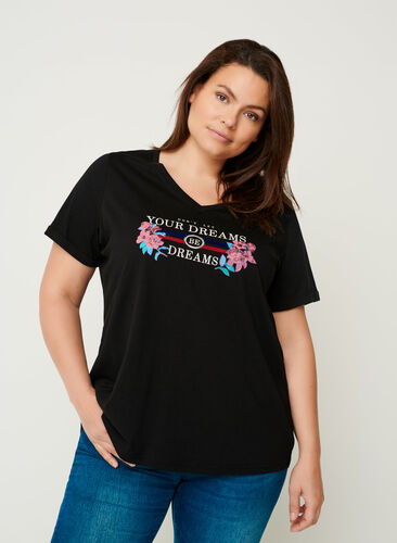T-shirt met print en korte mouwen, Black, Model image number 0