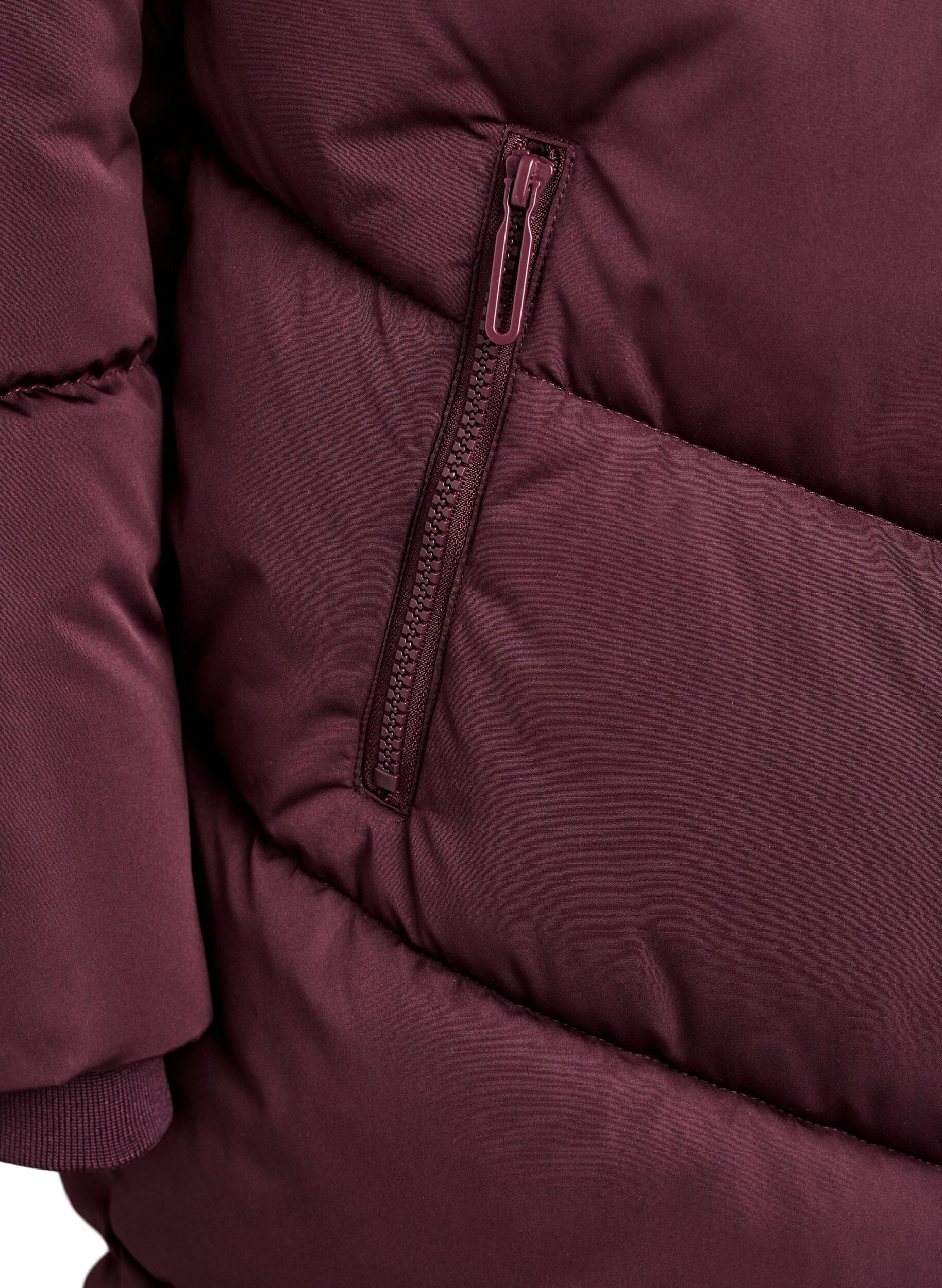 ZizziLange pufferjas met capuchon en zakken, Donker Bordeaux, Packshot image number 3