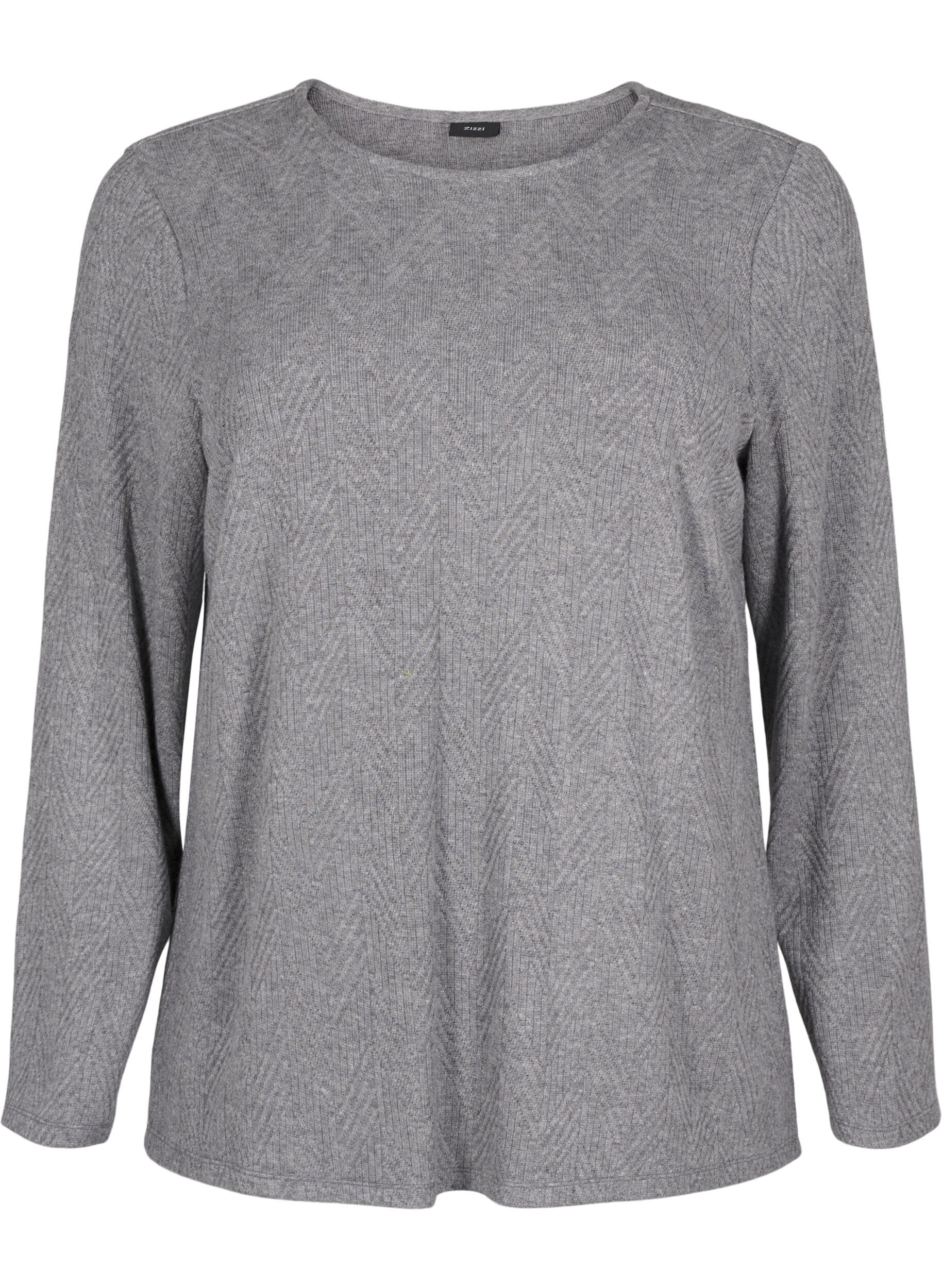 ZizziGepatroonde blouse met lange mouwen, Grijs, Packshot image number 0