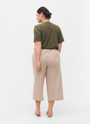 Pantalon 7/8 en coton mélangé avec du lin, Simply Taupe, Model image number 0