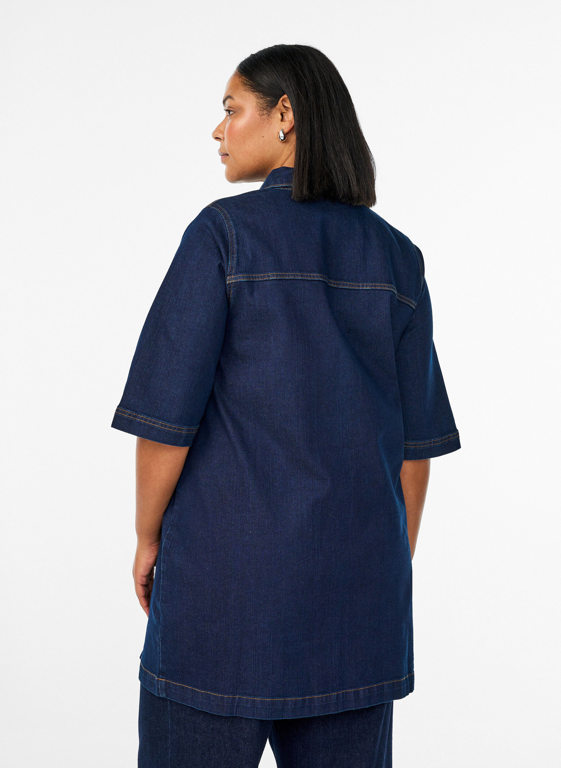 ZizziDenim jurk met grote zakken en 3/4 mouwen, Blauw, Model image number 2