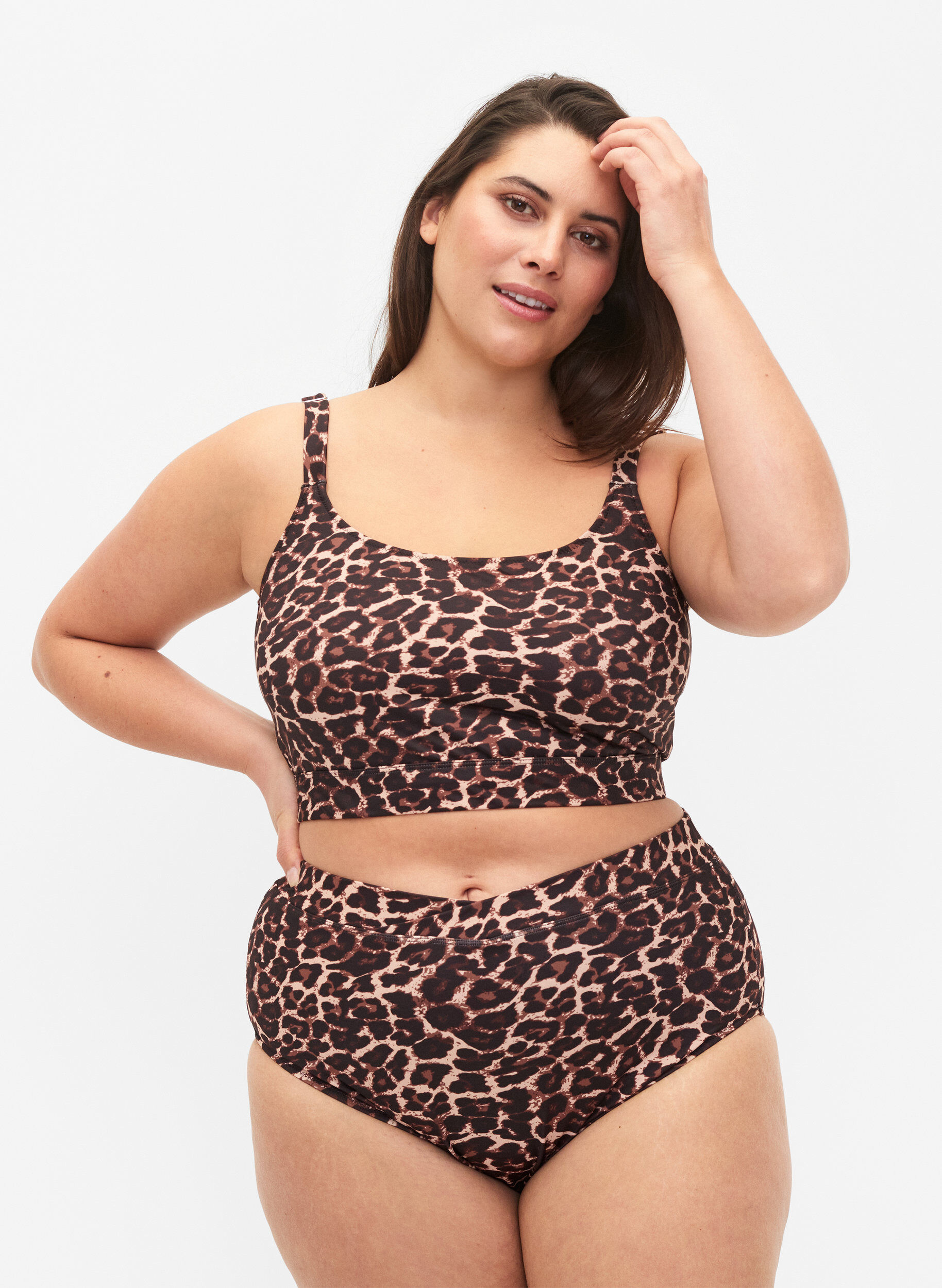ZizziBikinislip met print en hoge taille, Autentic Leopard, Model image number 0