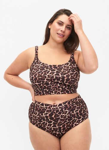 Bikinislip met print en hoge taille, Autentic Leopard, Model image number 0