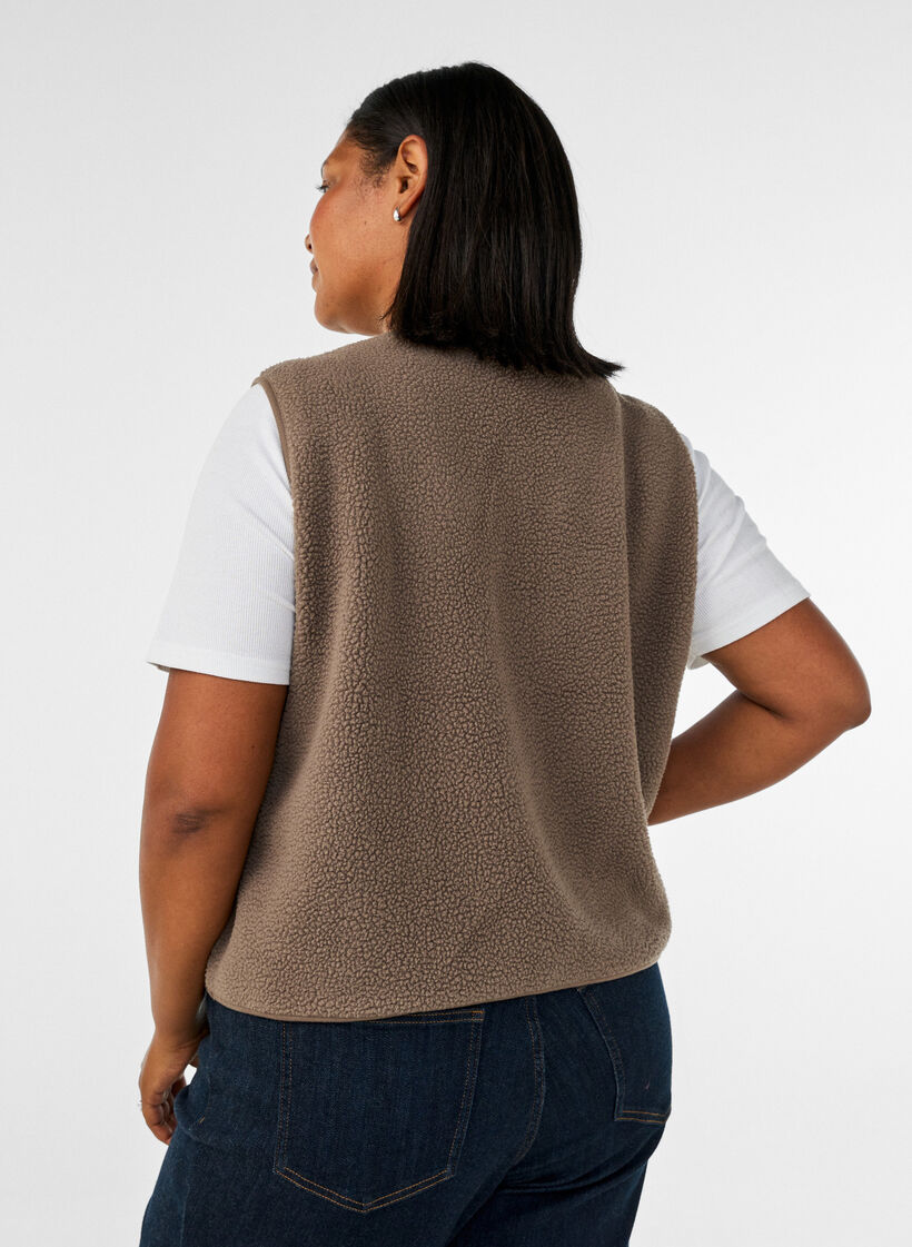 Teddy gilet met knopen en zakken, Bruin, Model image number 2