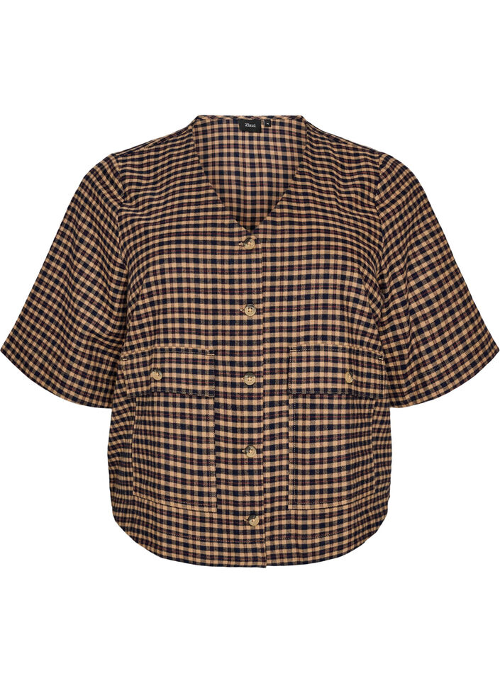 Geruite blouse met borstzakken, Bruin, Packshot image number 0