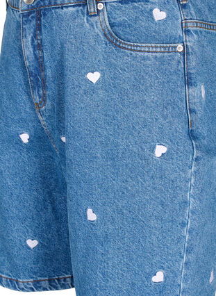 Shorts en jean taille haute ornés de cœurs brodés, Light Blue Heart, Packshot image number 2