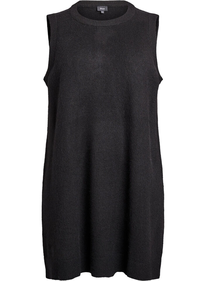 Robe courte en maille sans manches, Noir, Packshot image number 0