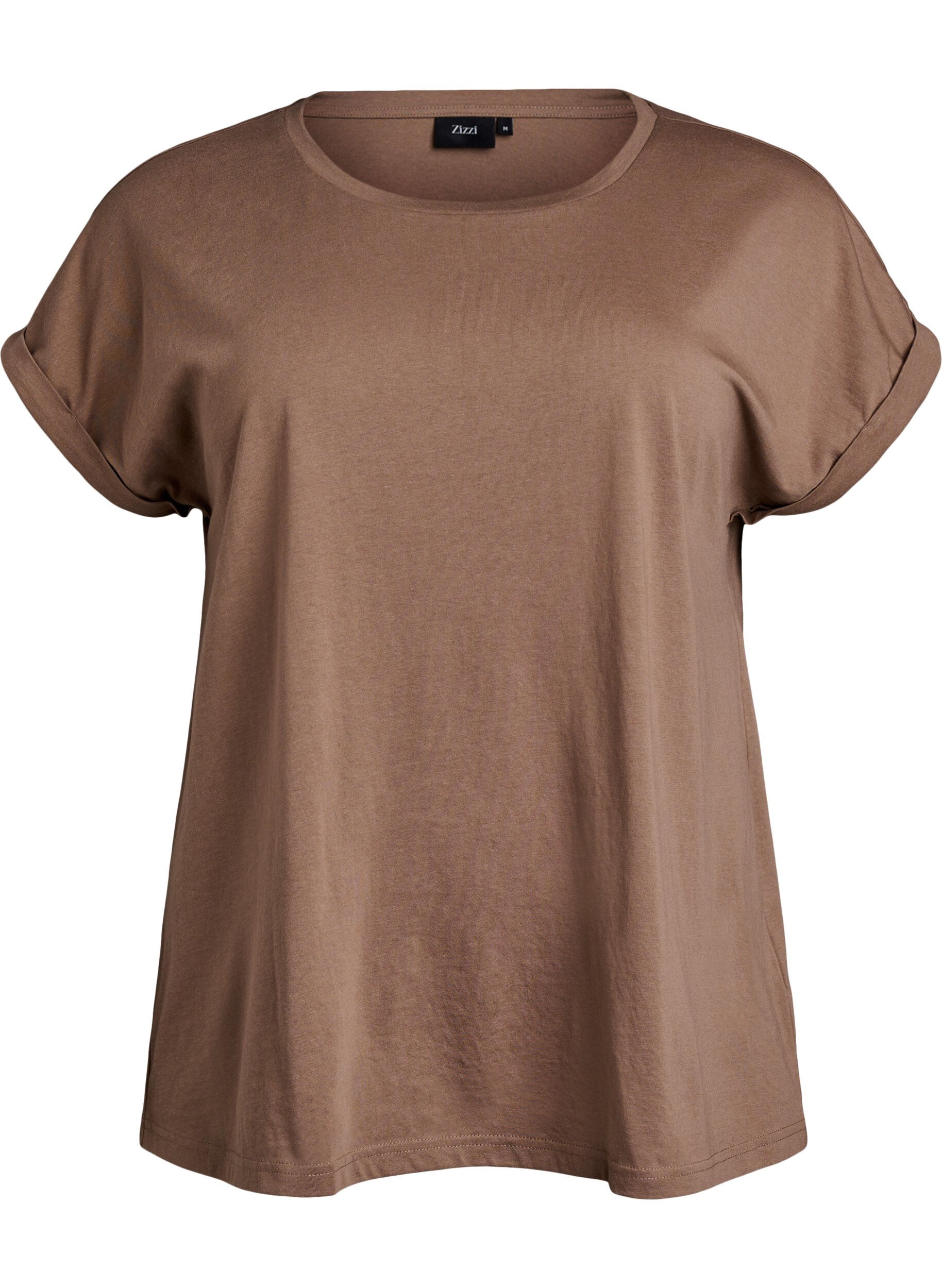 Zizzi T-shirt &agrave; manches courtes en m&eacute;lange de coton, Marron, Packshot image number 0