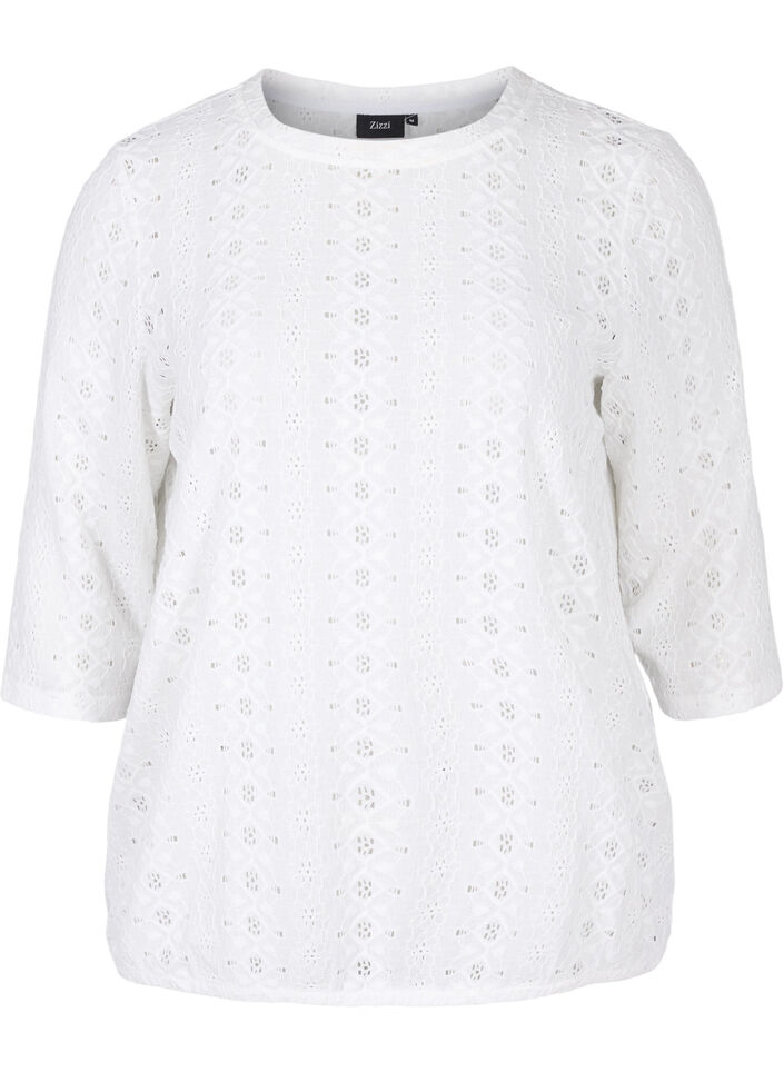 Blouse avec broderie anglaise et manches 1/2, Bright White, Packshot image number 0