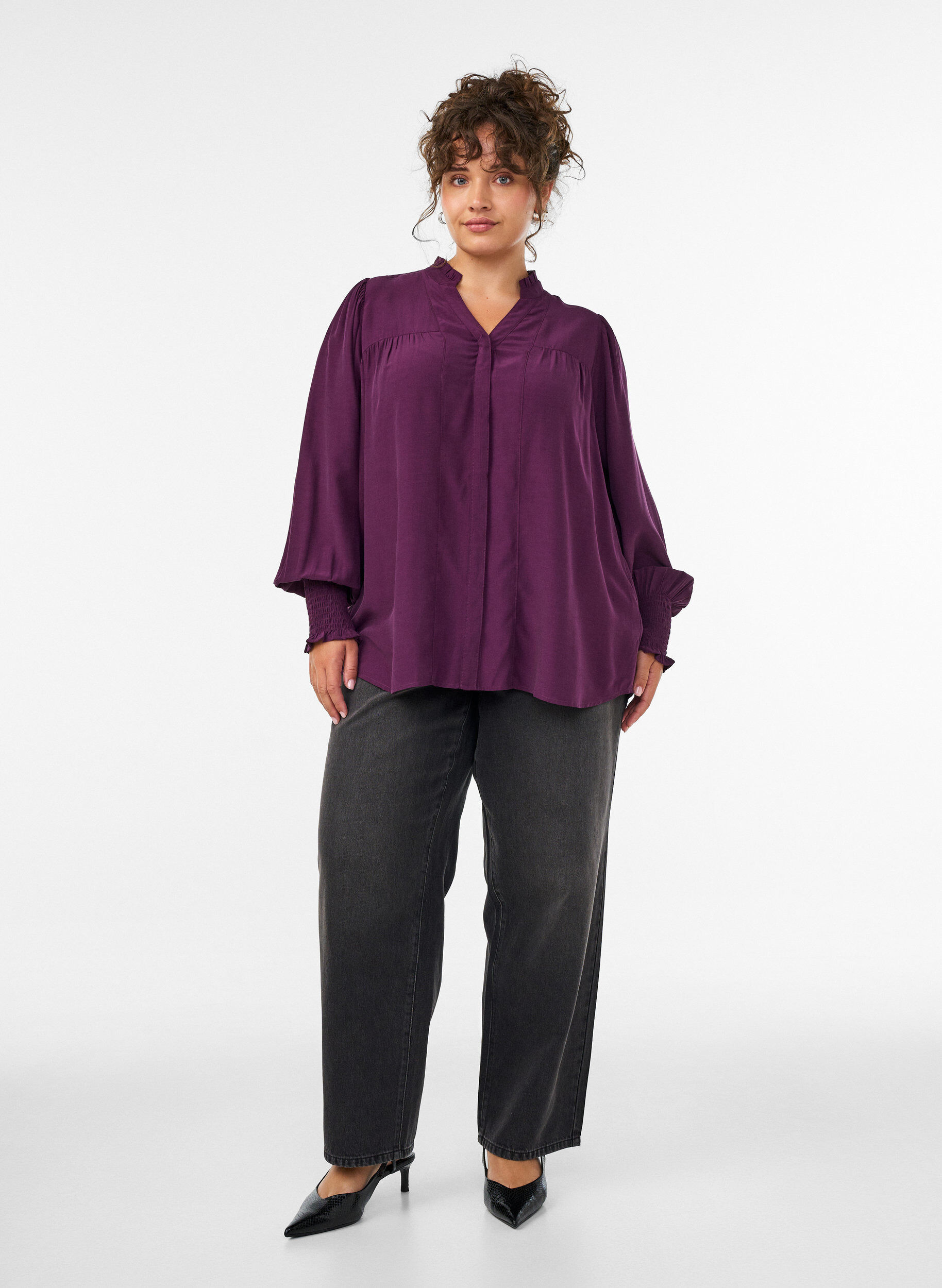ZizziBlouse avec col &agrave; volants et fronces, Violet, Model image number 1