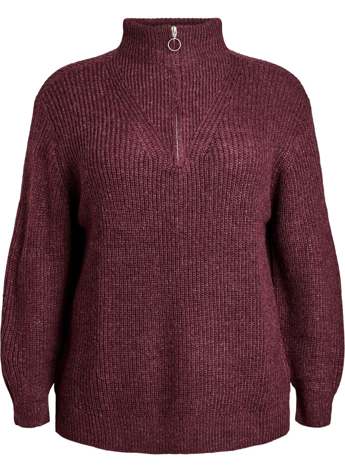 Pull en tricot avec col haut et fermeture &eacute;clair, Bordeaux, Packshot image number 0