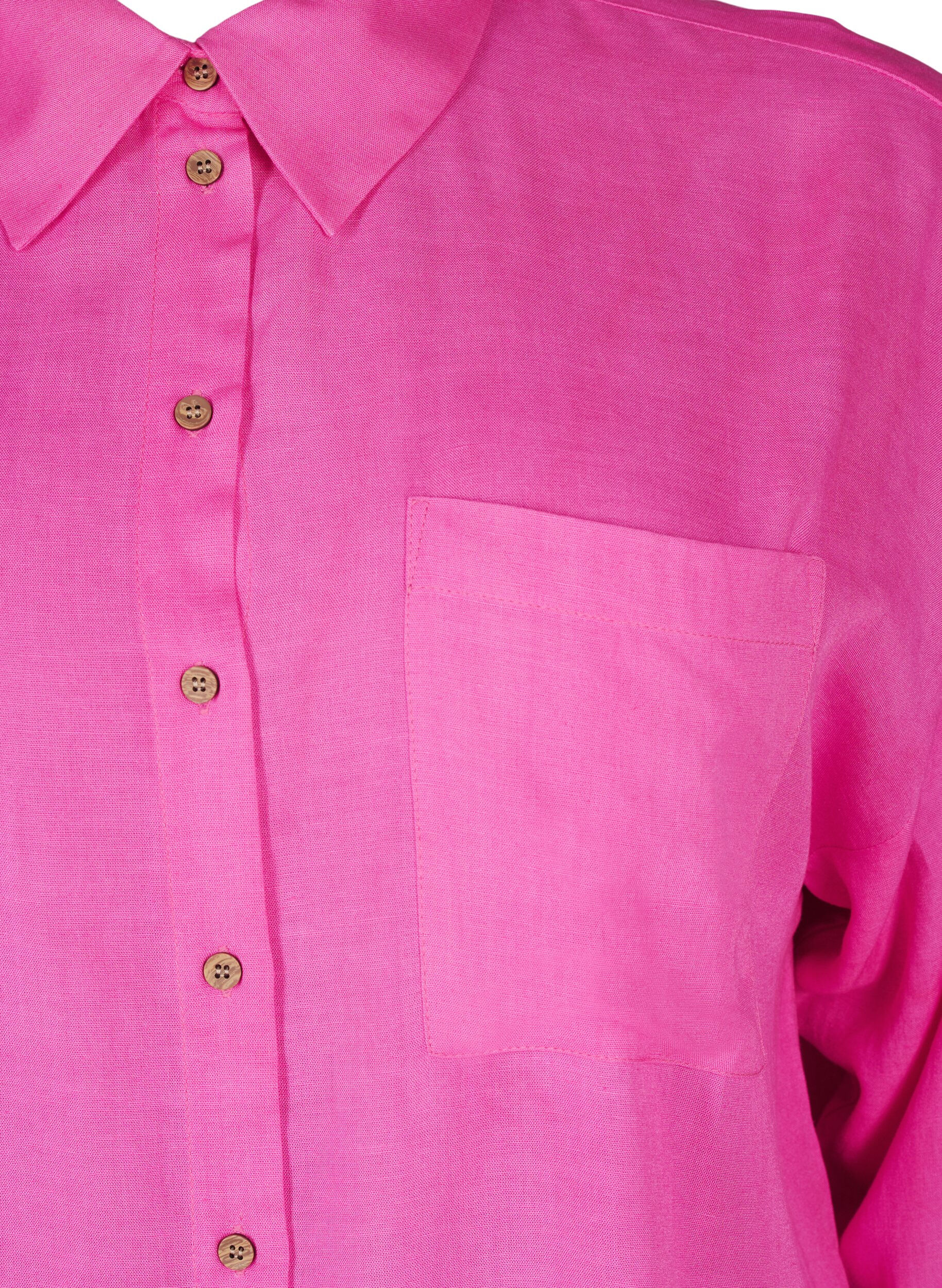ZizziLinnen en viscose shirt met lange mouwen, Roze, Packshot image number 2