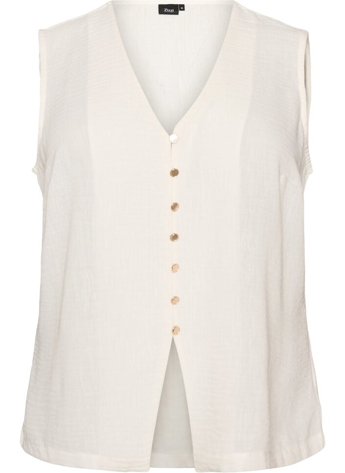 Gilet sans manches avec col en V et boutons, Vanille, Packshot image number 0