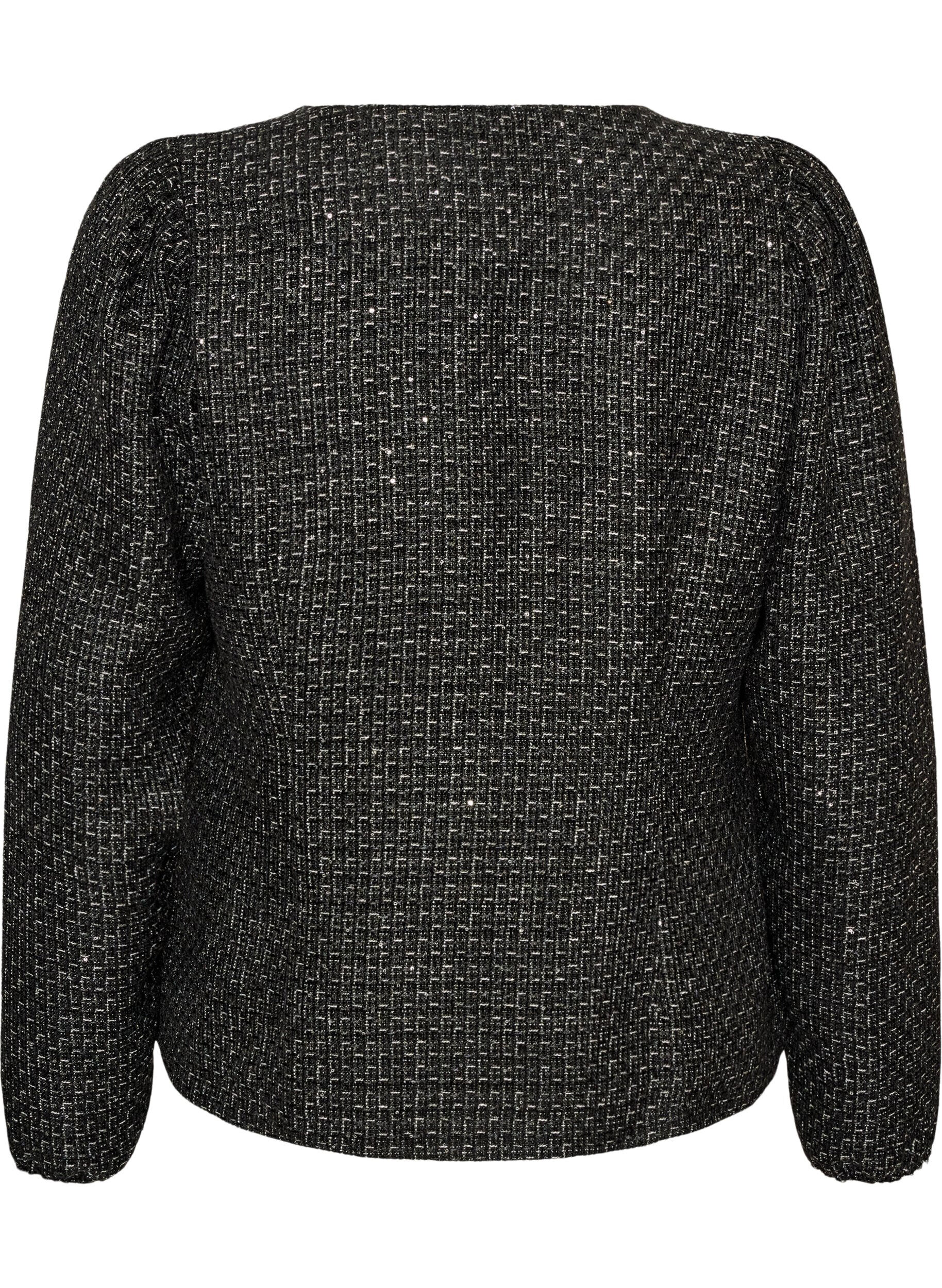 ZizziBoucl&eacute; jasje met pailletten en decoratieve knopen, Zwart, Packshot image number 1