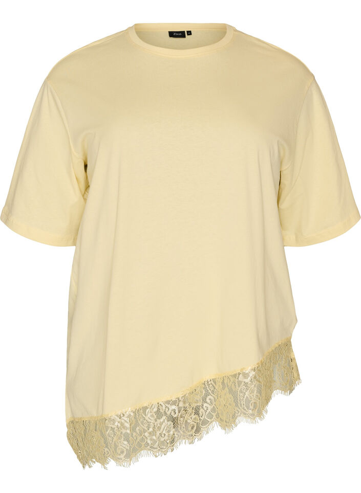 T-shirt met asymmetrische kanten zoom, Geel, Packshot image number 0