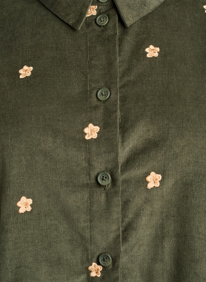 Chemise en velours c&ocirc;tel&eacute; avec des fleurs brod&eacute;es, Vert, Packshot image number 2