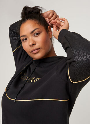 Sweat-shirt à capuche avec imprimé, Black, Model image number 2