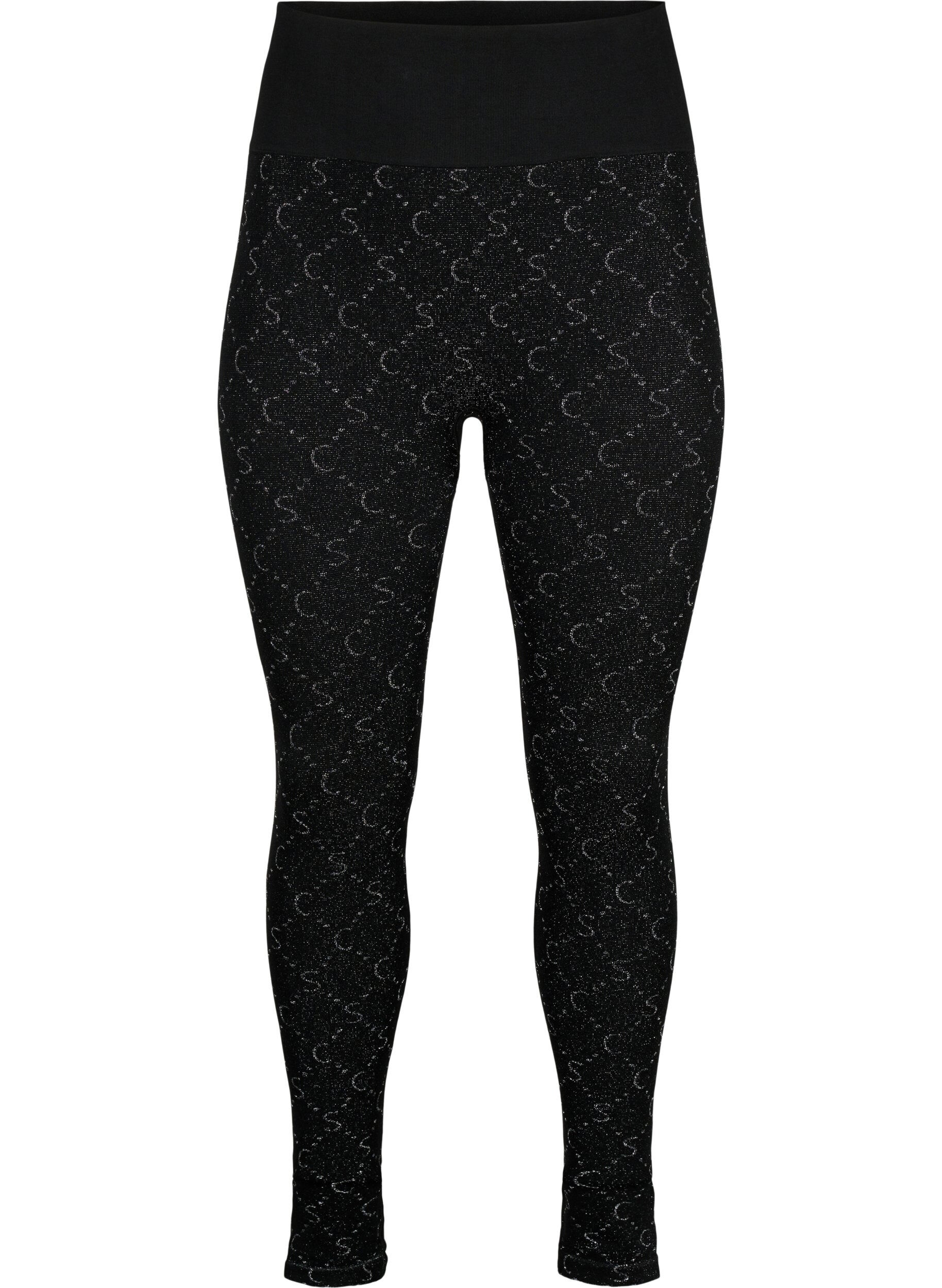 ZizziNaadloze legging met zilverkleurig patroon, Black, Packshot image number 0
