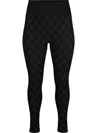Naadloze legging met zilverkleurig patroon, Black, Packshot image number 0
