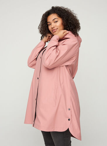 Manteau de pluie avec capuche et poches, Ash Rose, Model image number 0