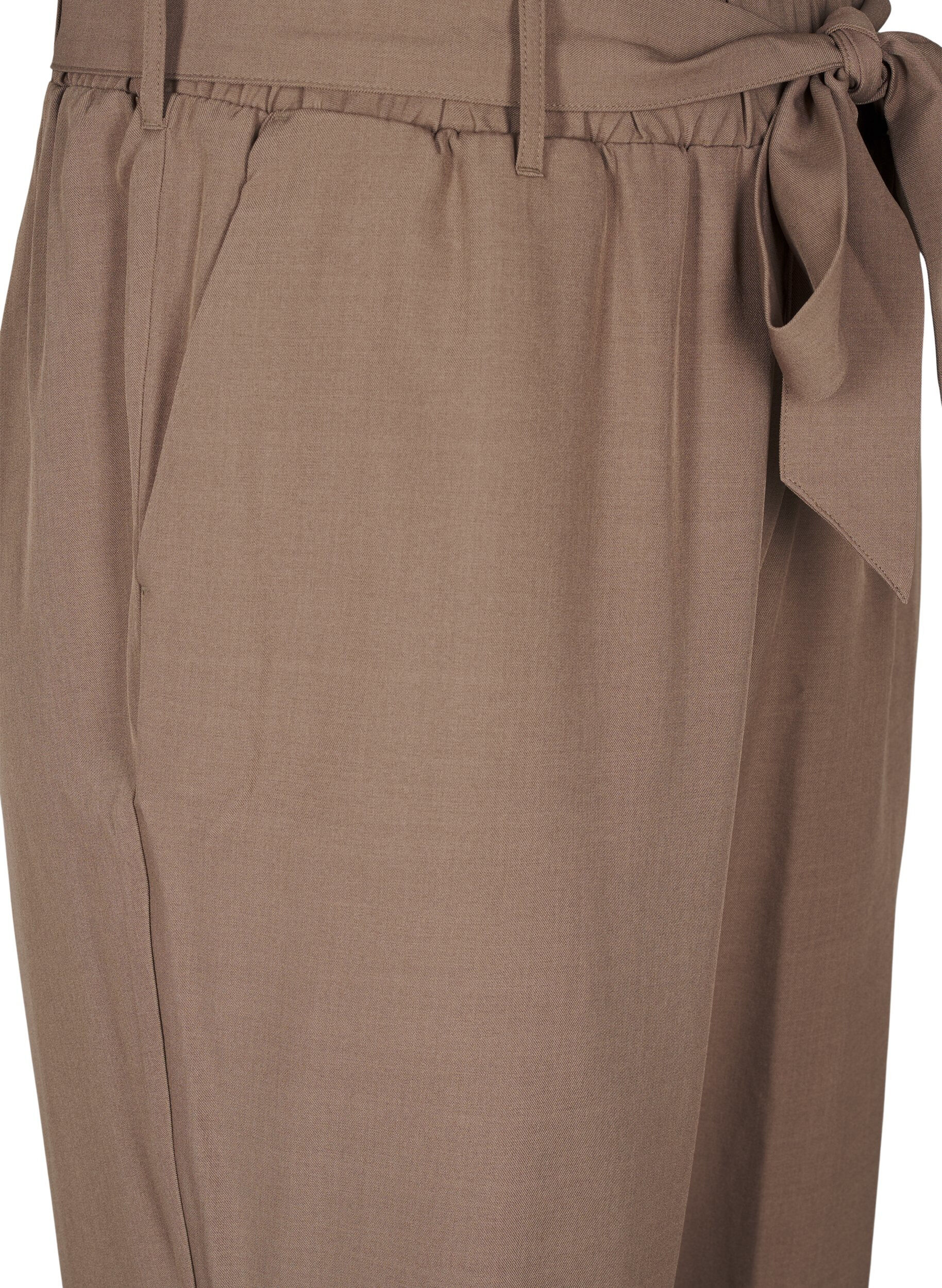 ZizziHigh-waist broek met ruches en een strikriem, Walnut Melange, Packshot image number 2