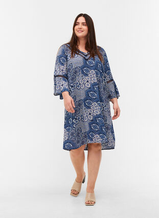 Viscose jurk met 3/4 mouwen en print, Asian Blue print, Model image number 2