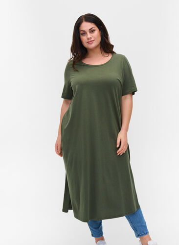 Katoenen t-shirt jurk met 2/4 mouwen, Thyme, Model image number 0