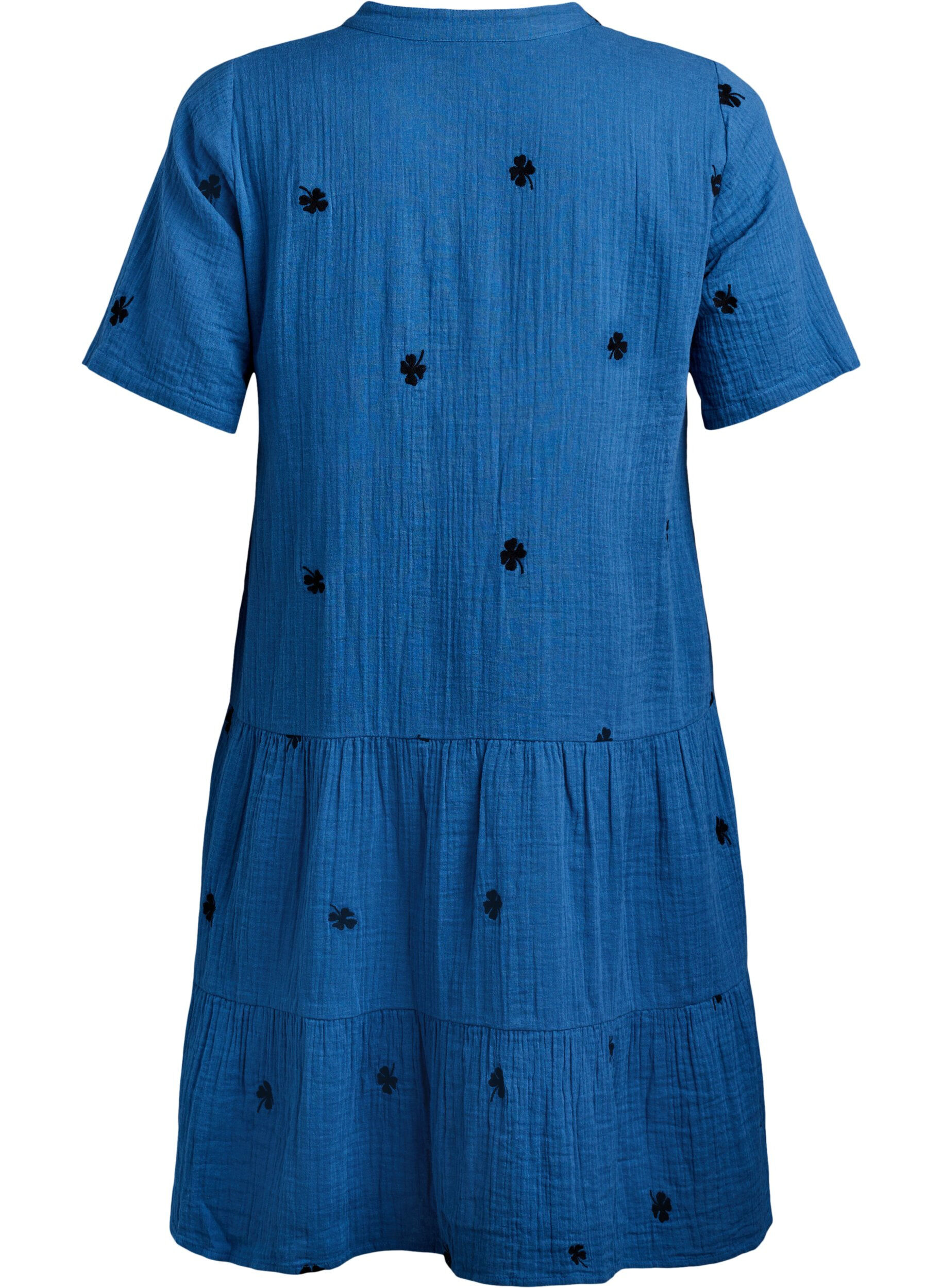 Zizzi Robe courte en mousseline de coton avec motif, Bleu, Packshot image number 1
