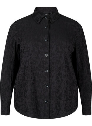 Veste chemise en viscose avec motif ton sur ton, Black, Packshot image number 0