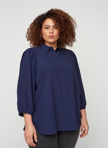 Viscose blouse met 3/4 pofmouwen, Navy Blazer, Model image number 0