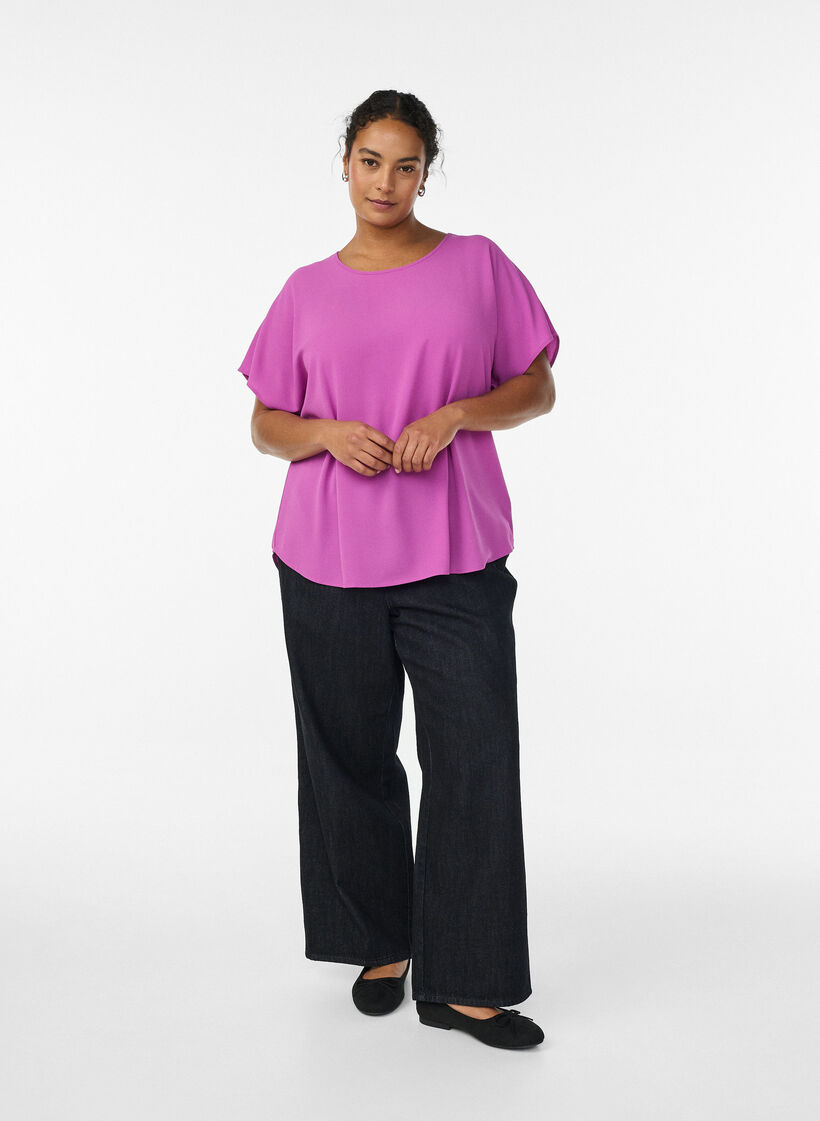 Blouse &agrave; manches courtes et encolure ronde, Violet, Model image number 1