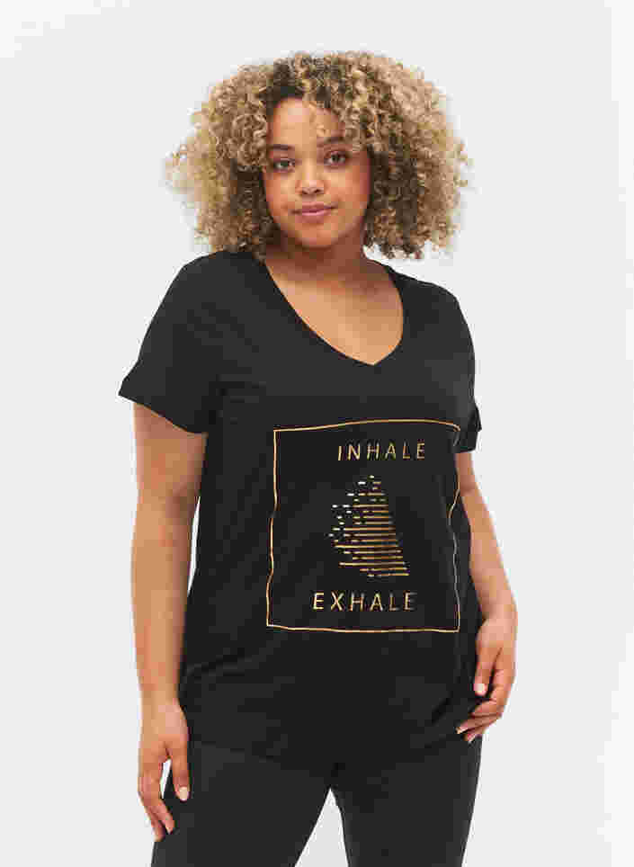 Katoenen sport t-shirt met print, Black w. inhale logo, Model