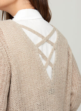 Gemêleerde gebreide blouse met gekruiste rug, Pumice Stone mel, Model image number 2
