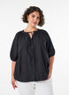 Overhemdblouse met knoopsluiting en strikceintuur, Zwart, Model image number 0
