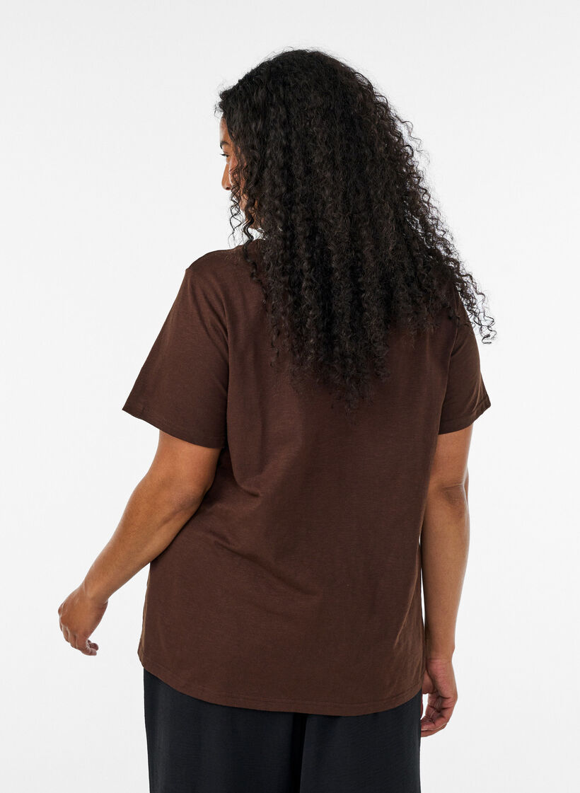 T-shirt met knoopdetail, Bruin, Model image number 2