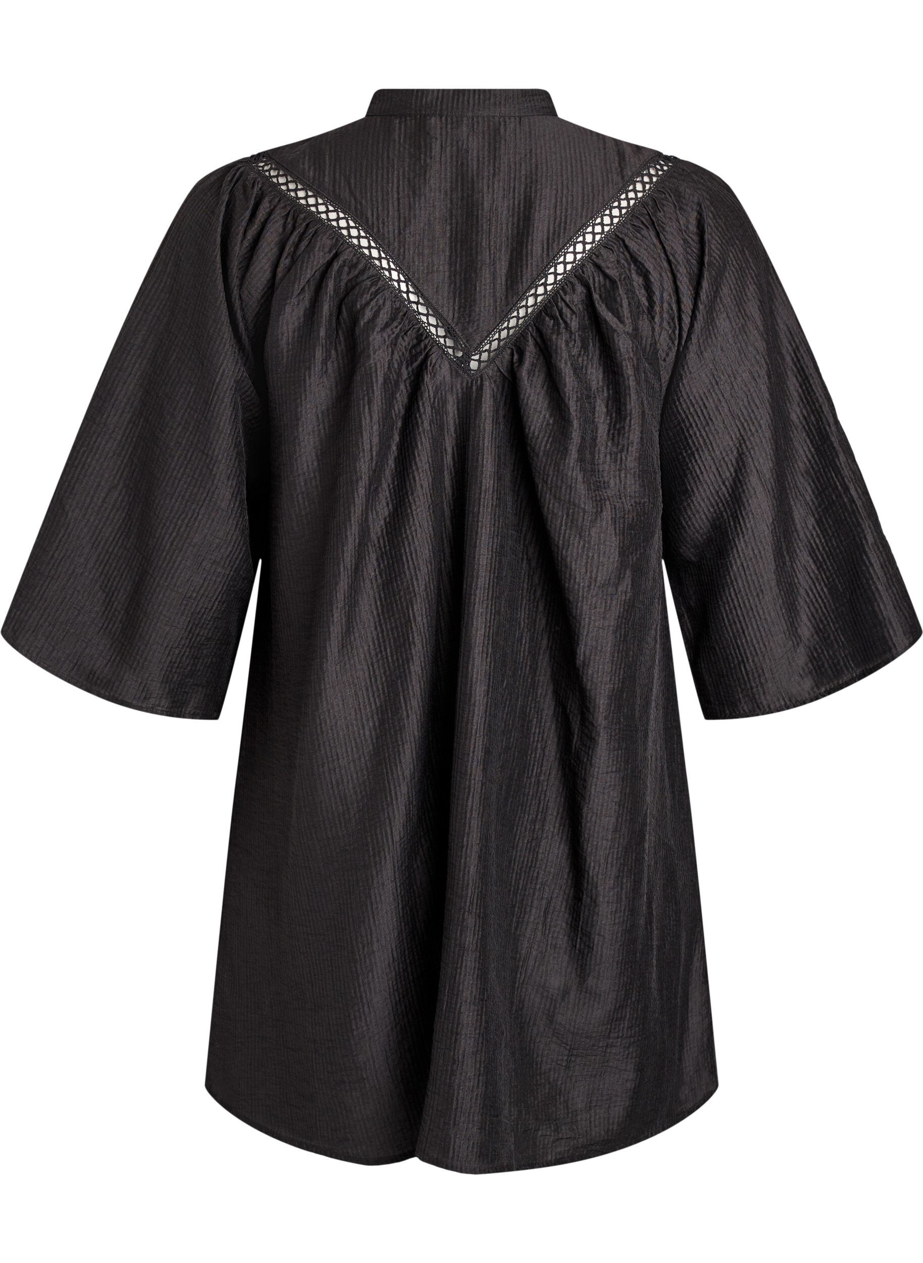 ZizziTunic met gehaakte randen en gestreepte textuur, Zwart, Packshot image number 1