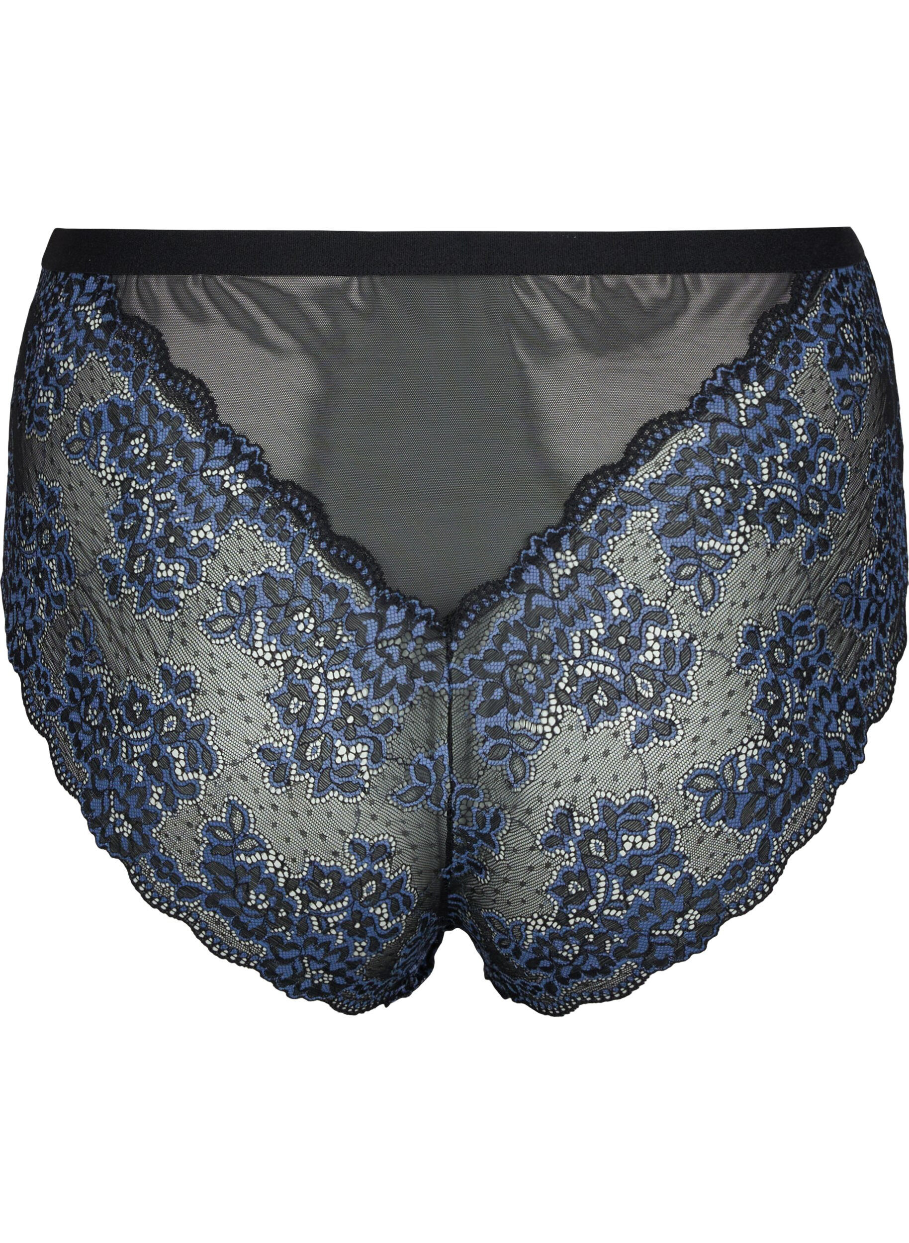 ZizziKanten slip met high waist, Black w. blue lace, Packshot image number 1