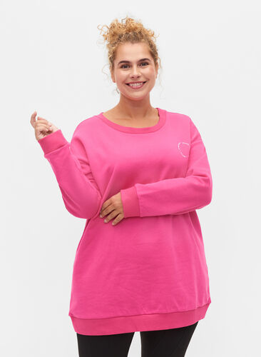 Sweatshirt en coton avec imprimé, Fuchsia Purple, Model image number 0