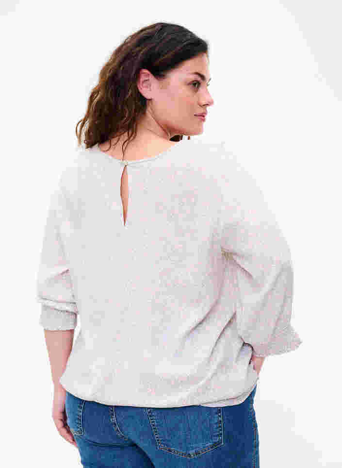 Gebloemde viscose blouse met smok en 3/4 mouwen, White Ditsy AOP, Model image number 1