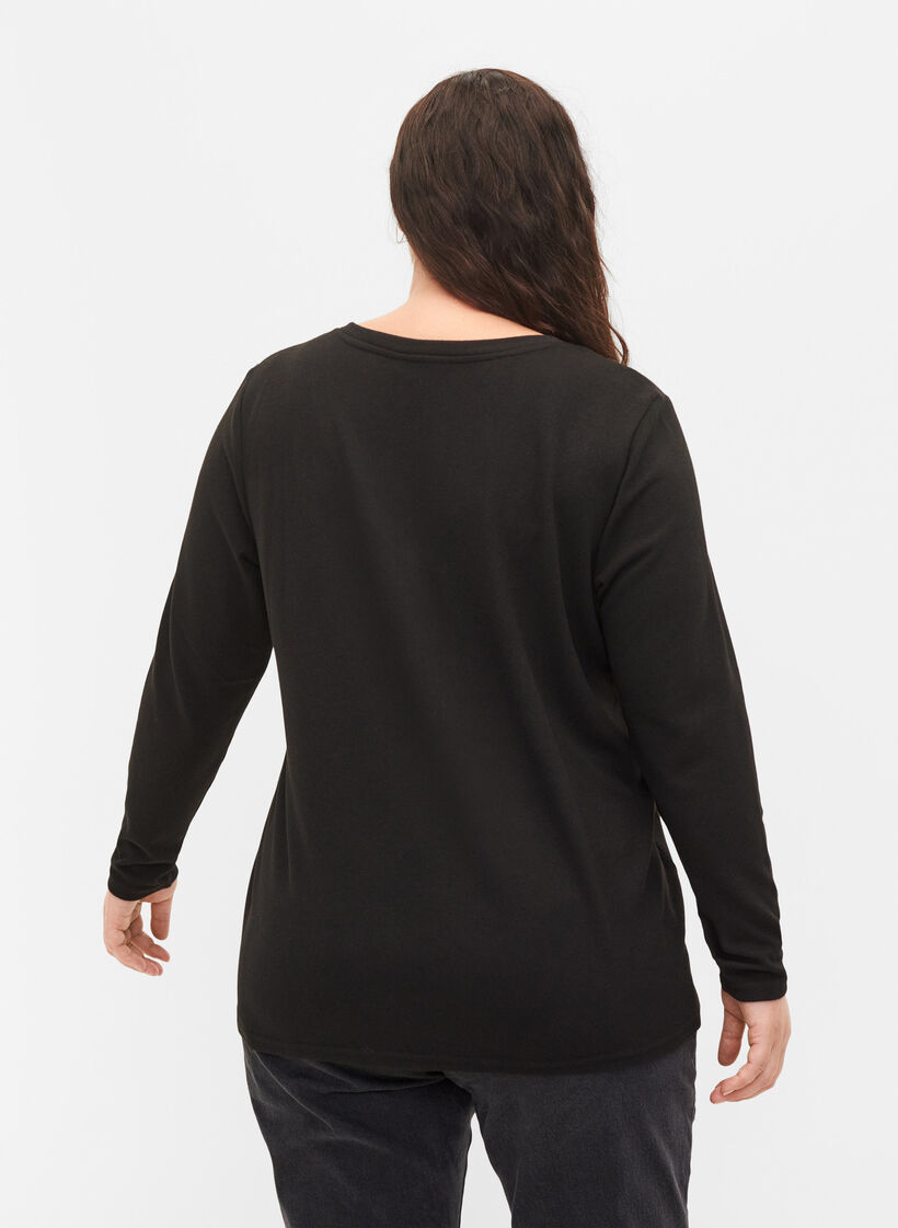 Blouse met similisteen en lange mouwen, Black, Model image number 1